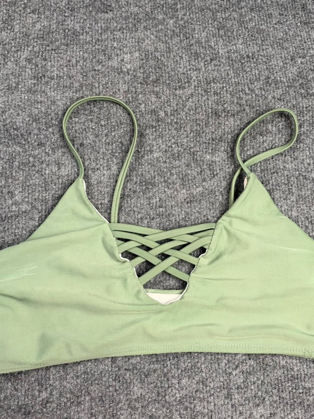 Womens Size M Sage Green Crisscross Front Bikini Top Swim Bra As Is Flaw